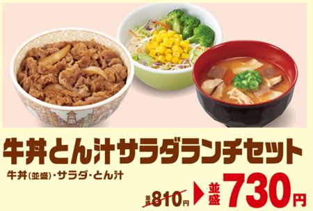 すき家牛丼とん汁サラダランチセット
